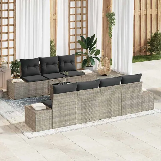 vidaXL Tuin Sofa Set 8 st Licht Grijs en Donker Grijs poly rattan Lichtgrijs