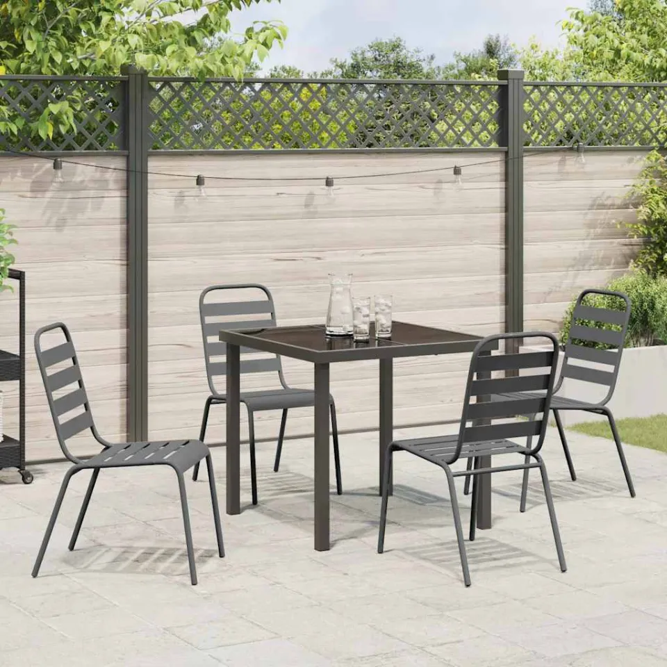 vidaXL Tuin eettafelset 5 st Antraciet Gepoedercoat staal, foto 3