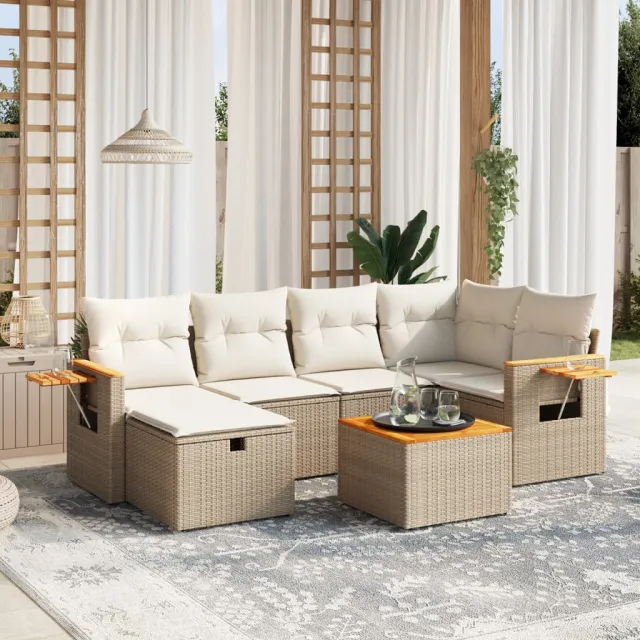 vidaXL 7-delige Loungeset met kussens poly rattan beige, foto 2