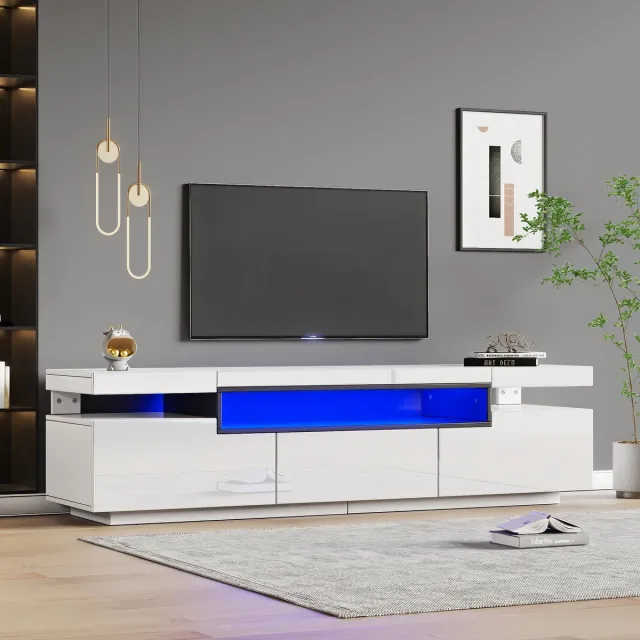 FloraGrace Televisiemeubel - Hoogglans Front Met Ledverlichting 16 Kleuren - Voor Woonkamer - Spaanplaat Wit - 160x39x42 Cm