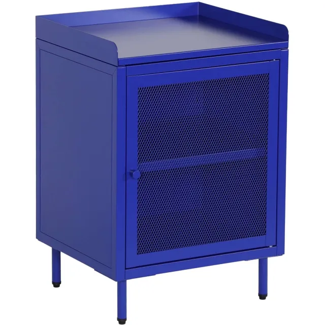 sweeek Nachtkastje met 1 geperforeerde deur, metaal, industrieel - ohio Blauw