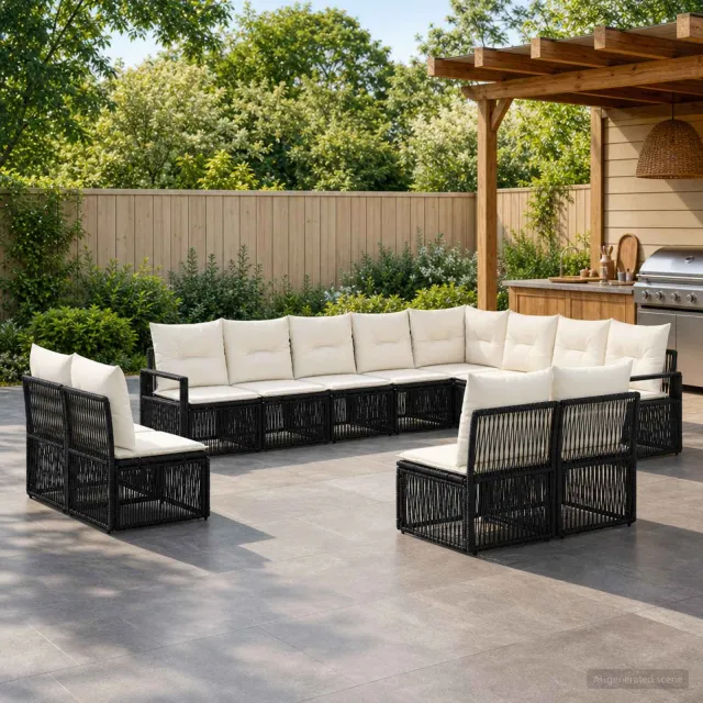 vidaXL Tuinbankenset 12 st 12-zits Zwart poly rattan, foto 2