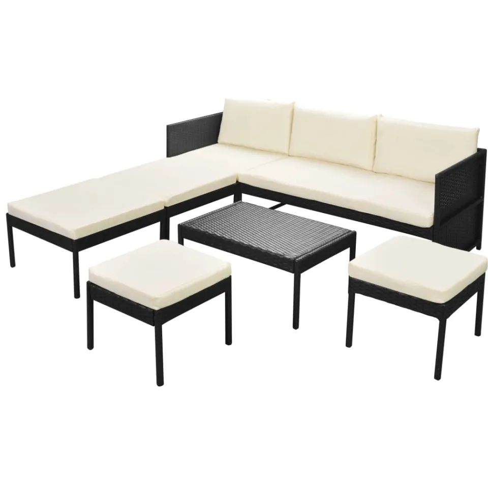 vidaXL 6-delige Loungeset met kussens poly rattan zwart, foto 4