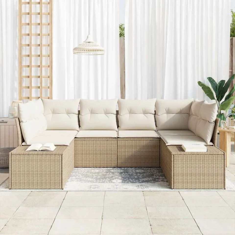vidaXL Tuin Sofa Set 6 st Beige poly rattan, foto 3