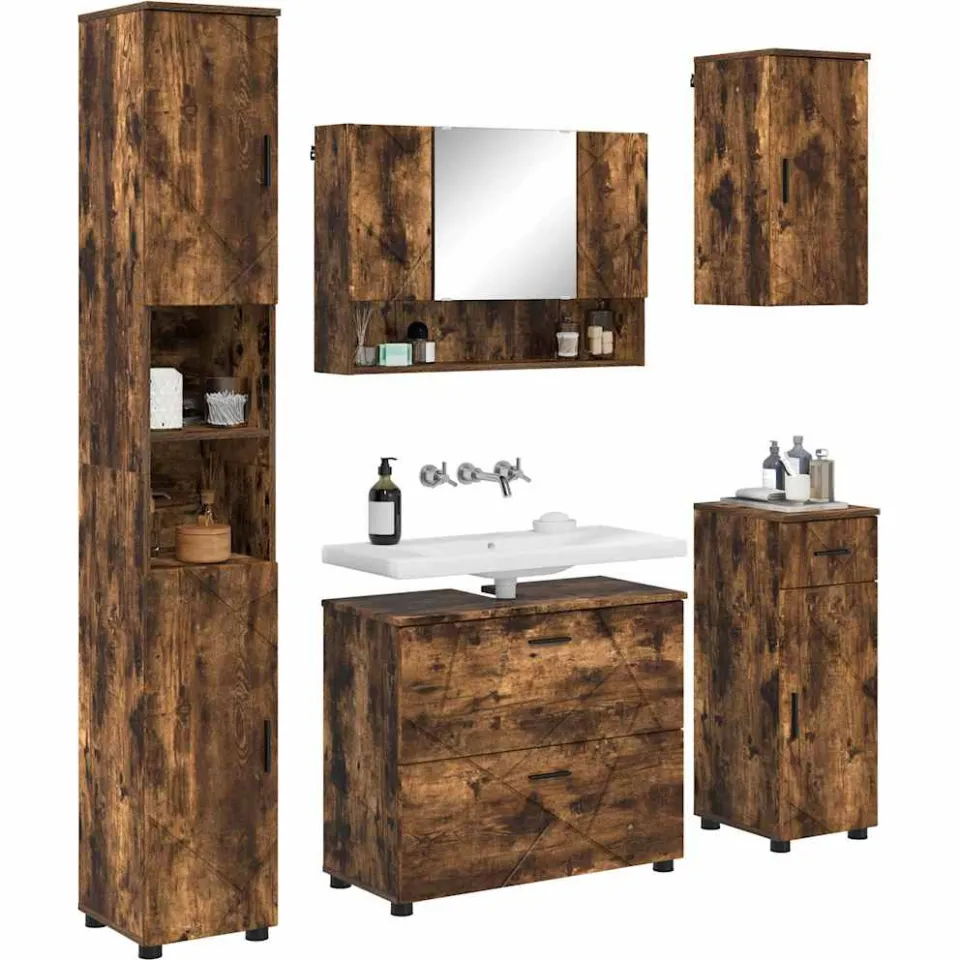 vidaXL Badkamermeubelset 5 st Gerookt eiken 35 x 30 x 192 cm Bruin