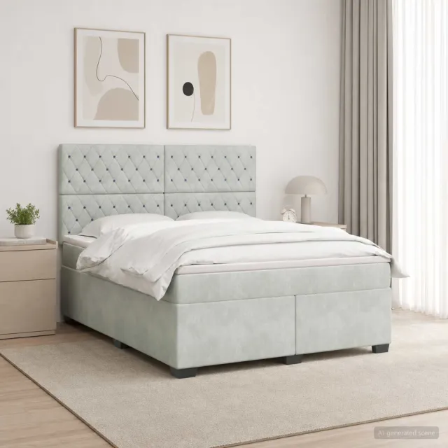 vidaXL Boxspringbed met matras Lichtgrijs 180 x 200 cm Fluweel