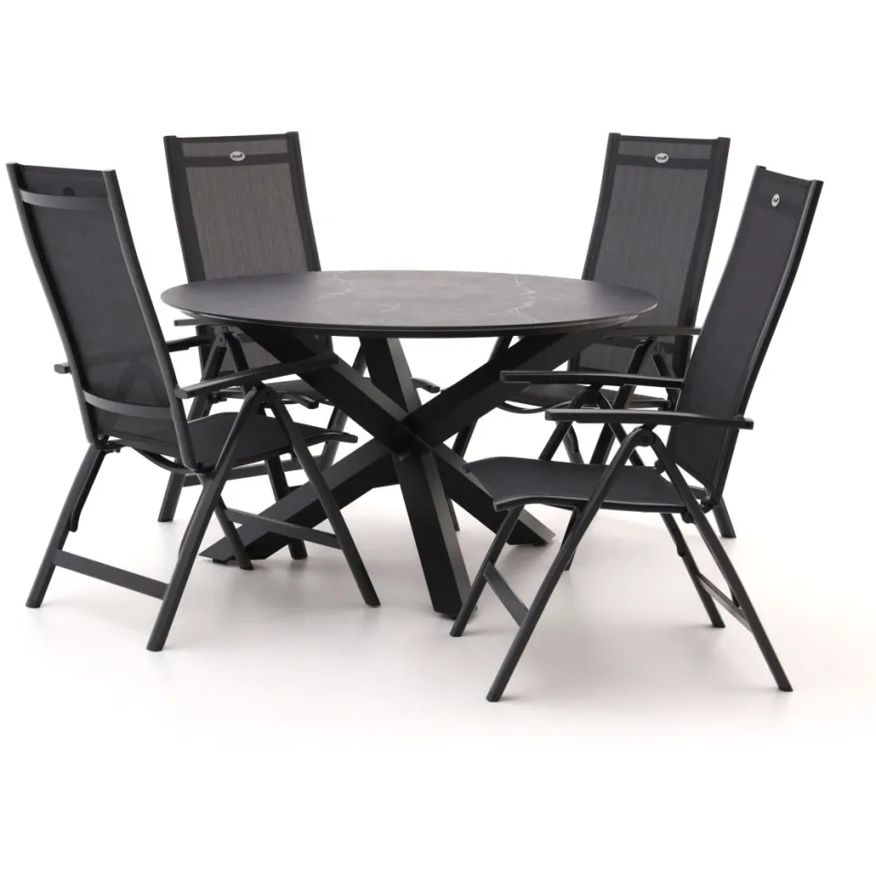 Hartman tuinmeubelen Hartman Troy/Lodola ø 130cm dining tuinset 5-delig verstelbaar zwart, foto 4