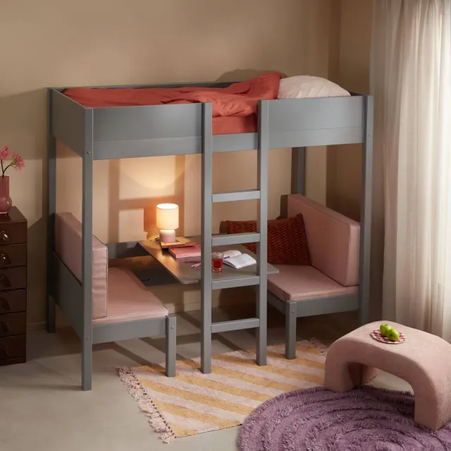 NOUS Kids hoogslaper met zitje Charlie (90x200 cm) Grijs