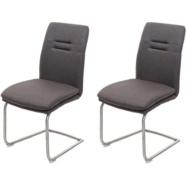 MCW Set van 2 eetkamerstoelen MCW-H70, keukenstoel met sledestoel, stof/textiel, geborsteld roestvrij staal ~ grijs-bruin