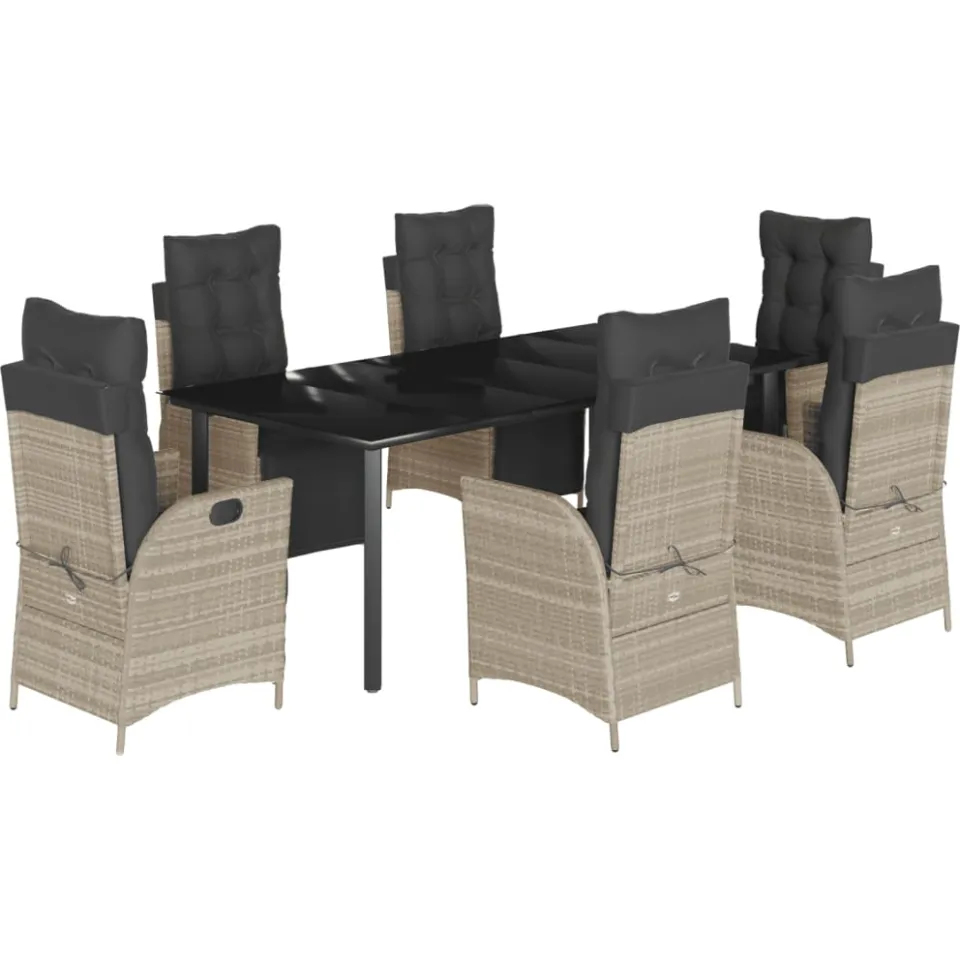 vidaXL 7-delige Tuinset met kussens poly rattan grijs