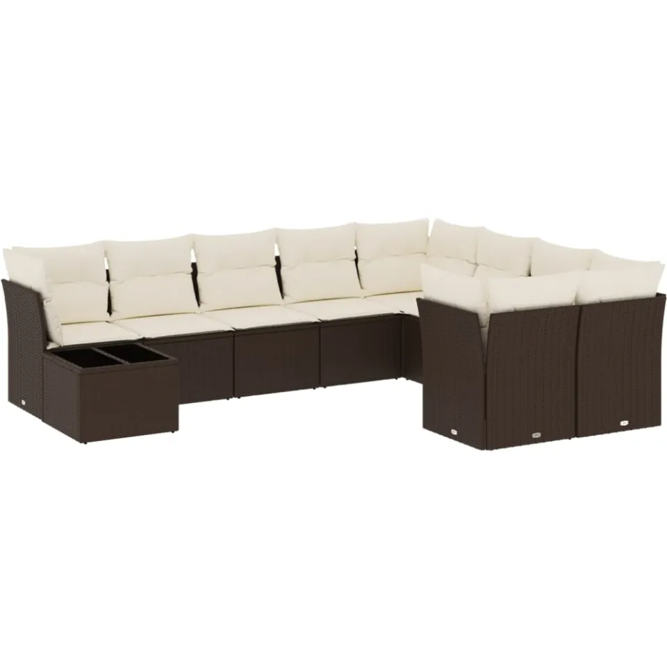 vidaXL 10-delige Loungeset met kussens poly rattan bruin