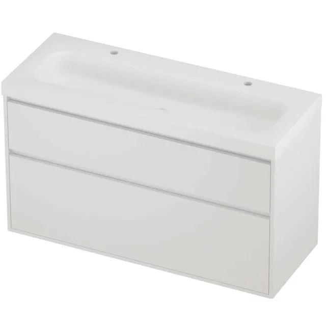 Proline Haga Badmeubelset Polystone Mezza 2 Kraangaten Greeploos 120x46x73 cm Mat Wit Mat White