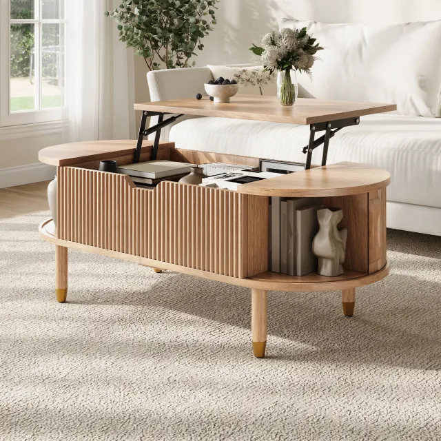 Maisentiel Ovale salontafel 110 x 48 x 57 cm – hydraulisch verstelbaar, MDF, naturel