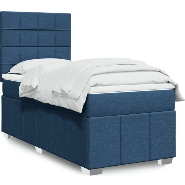 vidaXL Boxspring met matras stof blauw 90x200 cm