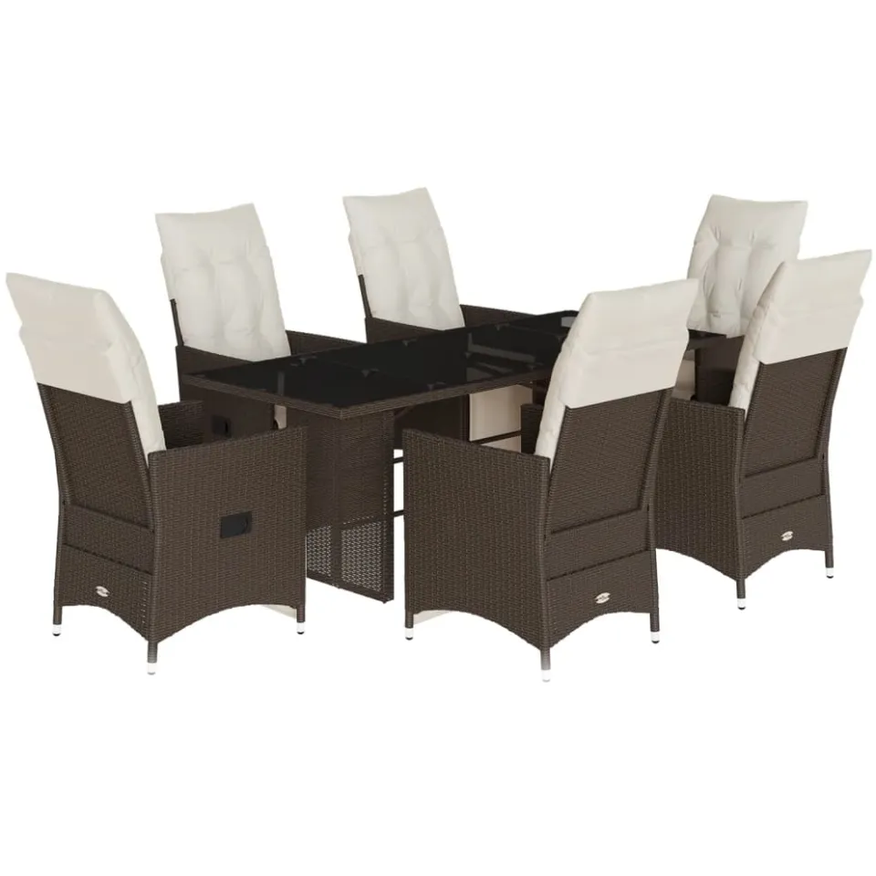 vidaXL 7-delige Bistroset met kussens poly rattan bruin