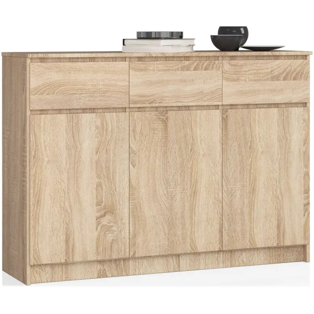 Akord Ladekast K140 met 3 Lades en 3 Deuren / AKORD Furniture Factory / Sonoma Eik / 138 x 99 x 40 cm
