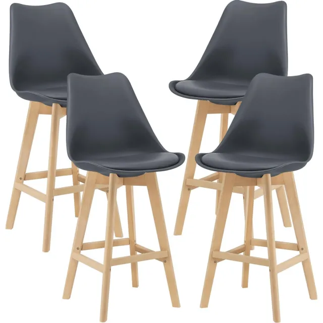 en.casa Barkruk set van 4 kunstleer en beuken 105x48x58 cm grijs