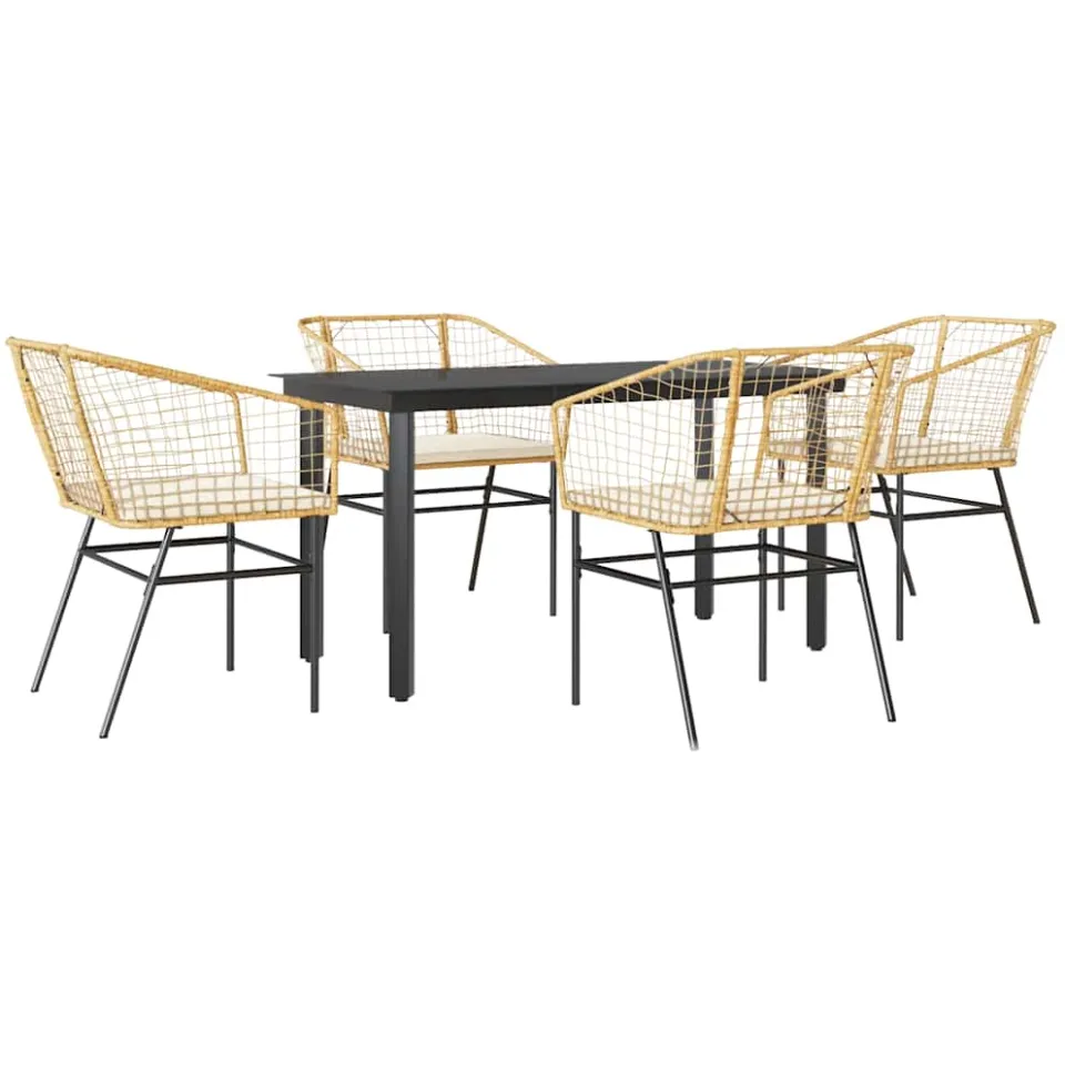 vidaXL 5-delige Tuinset met kussens poly rattan glas bruin