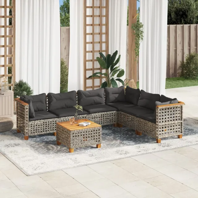 vidaXL 7-delige Loungeset met kussens poly rattan grijs, foto 2