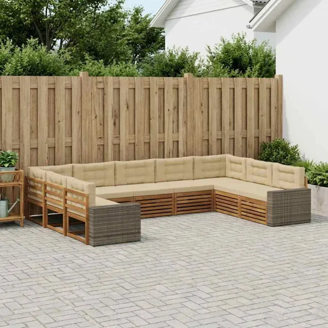 vidaXL Buiten bankenset 9 st 9-zits Natuurlijk en Beige