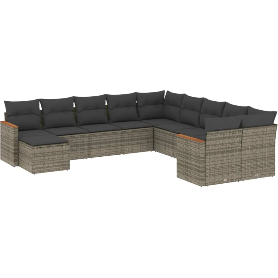 vidaXL 11-delige Loungeset met kussens poly rattan grijs, foto 3