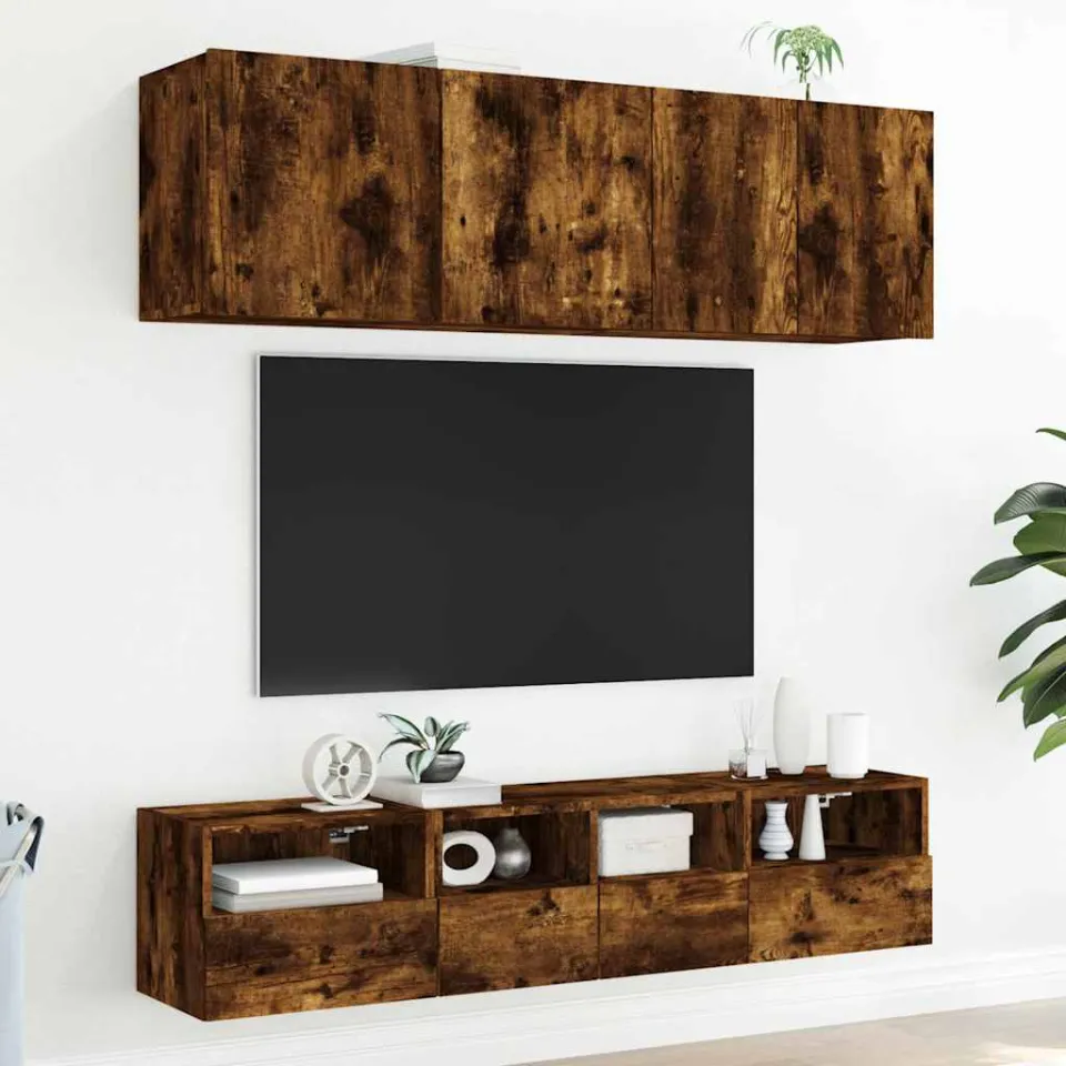 vidaXL 5-delige Tv-wandmeubelset bewerkt hout gerookt eikenkleurig, foto 2
