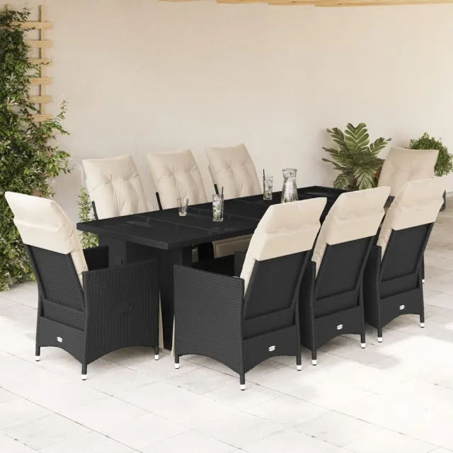 vidaXL 9-delige Bistroset met kussens poly rattan zwart, foto 2