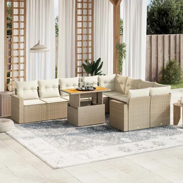 vidaXL 10-delige Loungeset met kussens poly rattan beige, foto 2