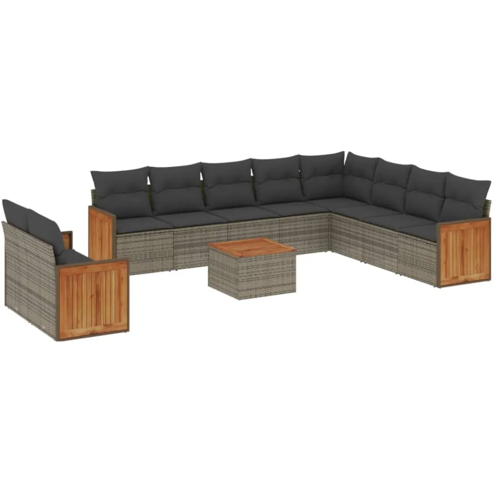vidaXL 11-delige Loungeset met kussens poly rattan grijs, foto 3
