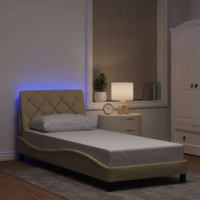 vidaXL Bedframe met LED zonder matras 90x190 cm stof crèmekleurig