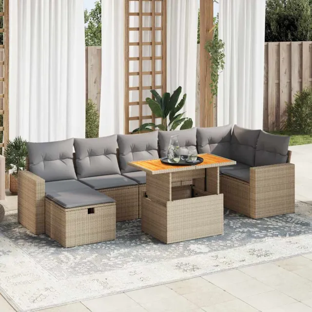 vidaXL 5-delige Loungeset met kussens poly rattan en acaciahout beige, foto 2