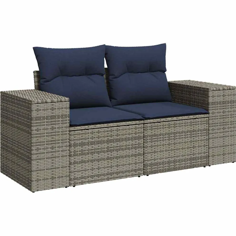 vidaXL 10-delige Loungeset met kussens poly rattan acacia grijs Zwart