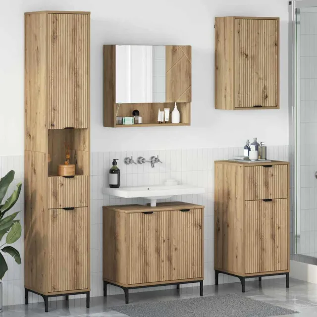 vidaXL Badkamermeubelset 4 st Artisan Eiken Engineered hout, Metaal Bruin
