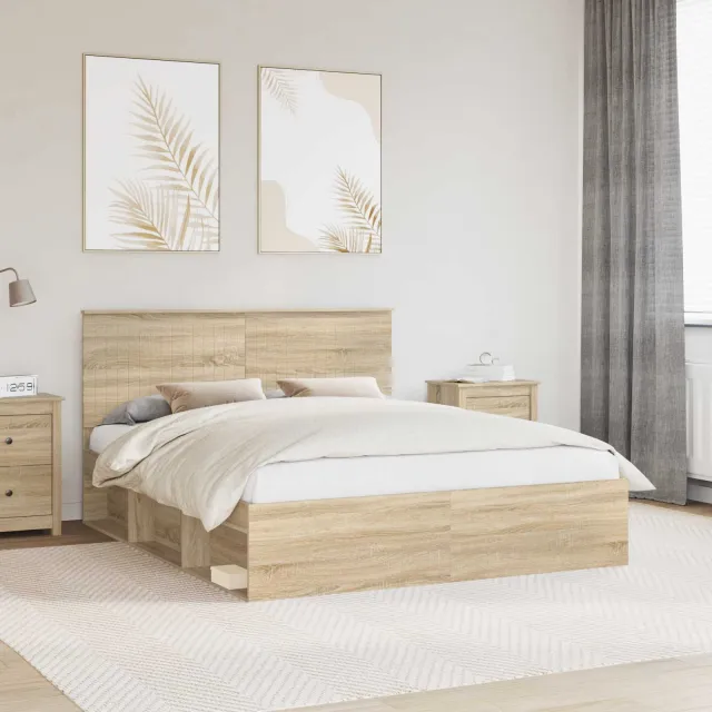 vidaXL Bedframe Sonoma Eiken 160 x 200 cm Massief grenenhout Bruin