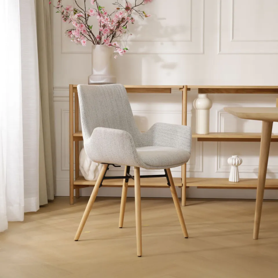 Nolon Nena-Eef eetkamerstoel beige gemêleerd - houten onderstel, foto 2