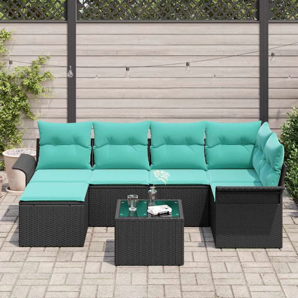 vidaXL Tuin Sofa Set 7 st Zwart poly rattan, foto 3