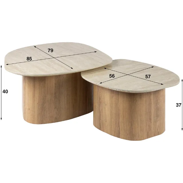 Nest of Nora Salontafel set van 2 rond Sorell - Keramiek travertin bijzettafel Lichtbruin