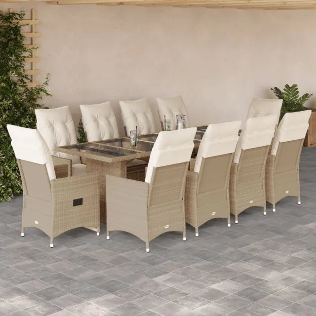 vidaXL 11-delige Bistroset met kussens poly rattan beige, foto 2