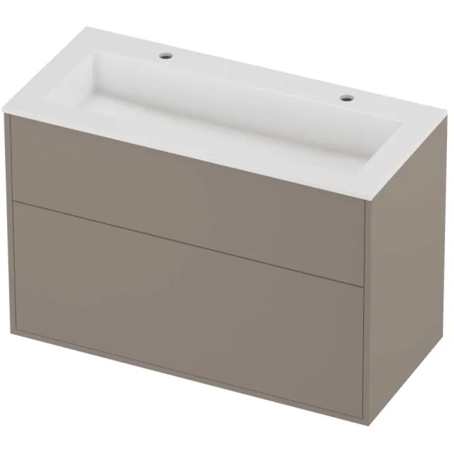Proline Aristo Badmeubelset Polystone Elegant 2 Gaten 100x46x67 cm Glans Wit Clay Beige