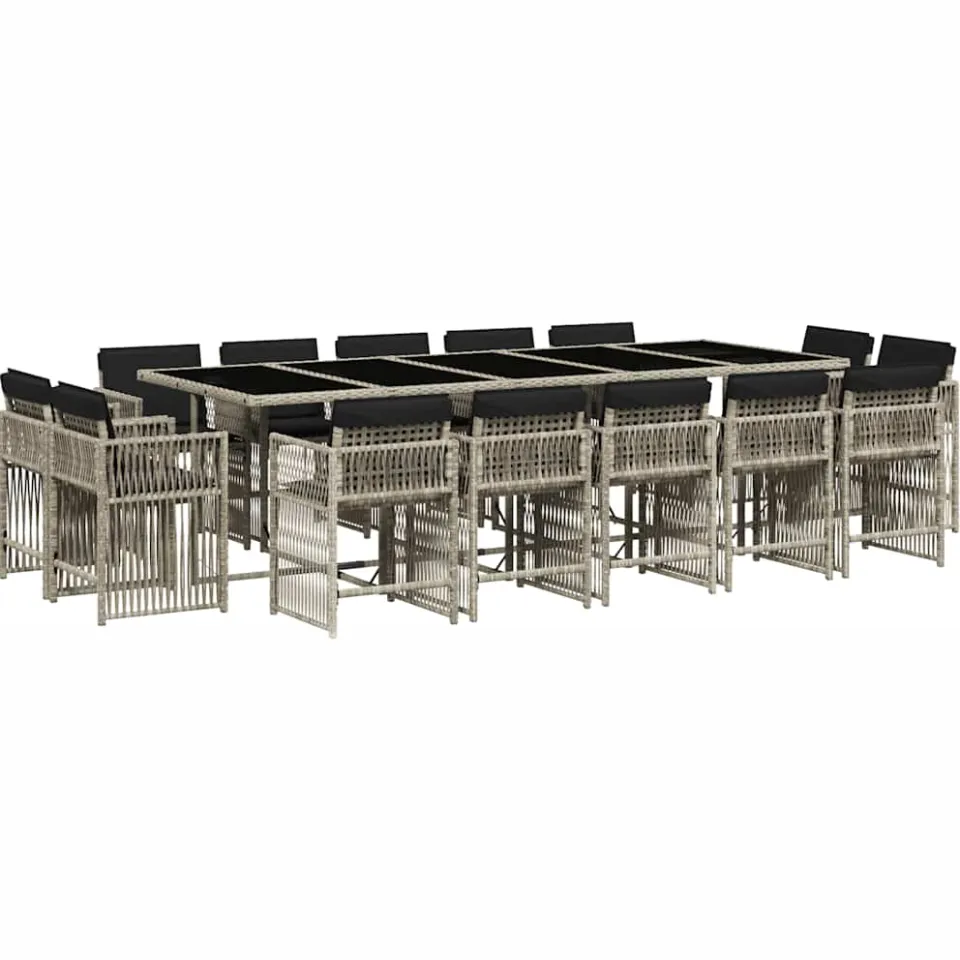 vidaXL 15-delige Tuinset met kussens poly rattan lichtgrijs grijs, foto 4
