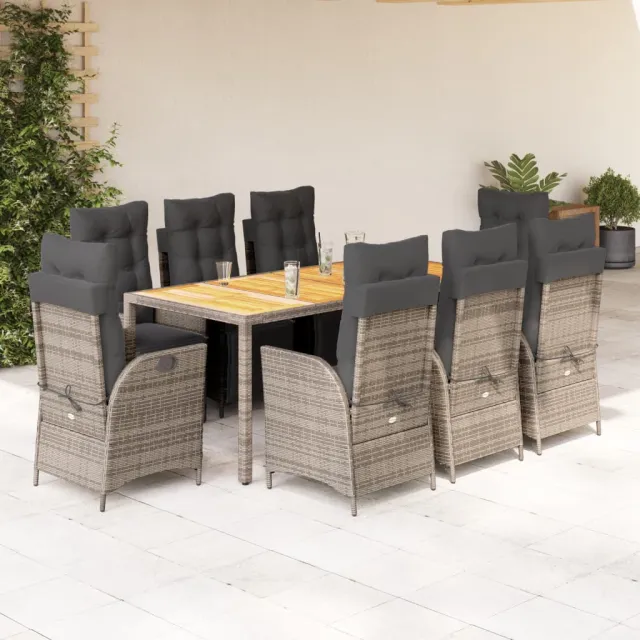 vidaXL 9-delige Tuinset met kussens poly rattan grijs, foto 2
