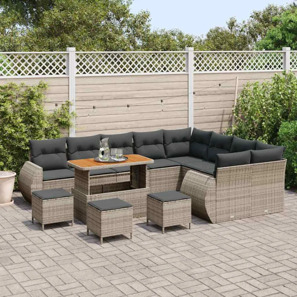 vidaXL Tuinbankenset 13 st Grijs poly rattan, foto 3
