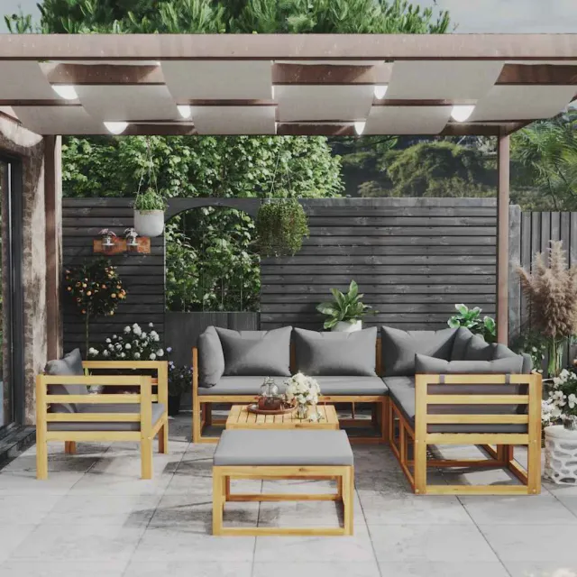 vidaXL 8-delige Loungeset met kussens massief acaciahout grijs, foto 2
