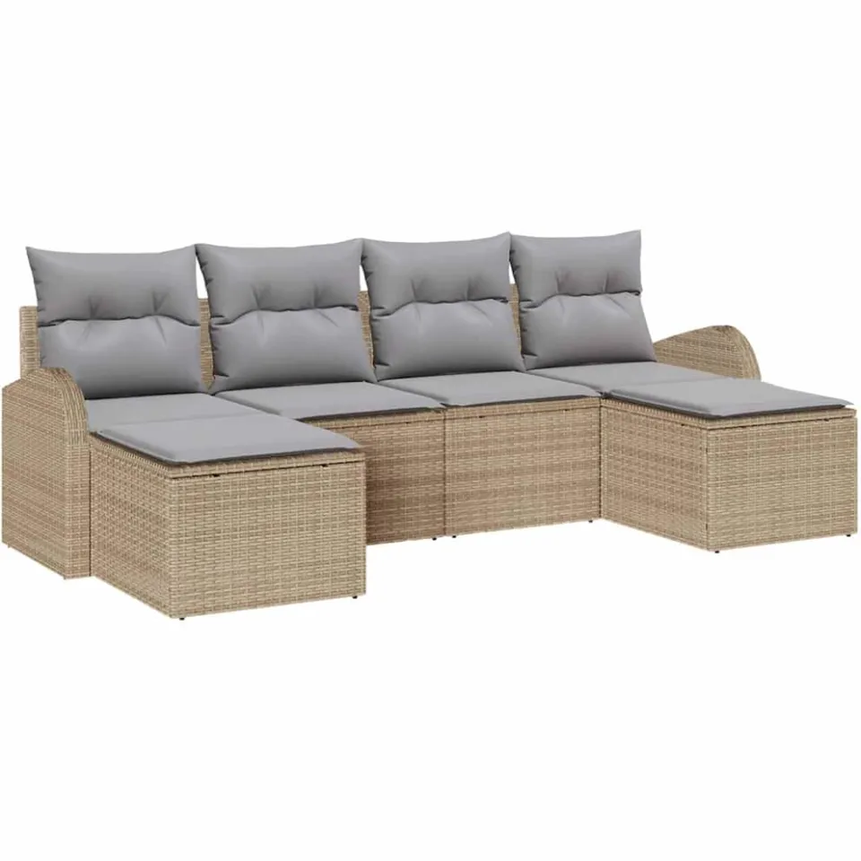 vidaXL Bankstel 6 st Beige en lichtgrijs poly rattan