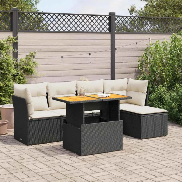 vidaXL 6-delige Loungeset met kussens poly rattan zwart, foto 2