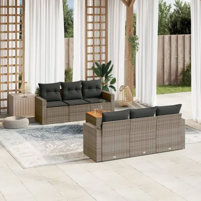vidaXL 7-delige Loungeset met kussens poly rattan grijs, foto 2