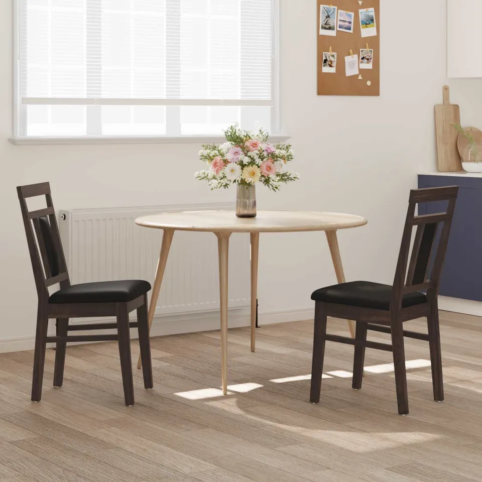 vidaXL Eetkamerstoel 2 st Massief Rubberhout Lichtbruin en Zwart, foto 3