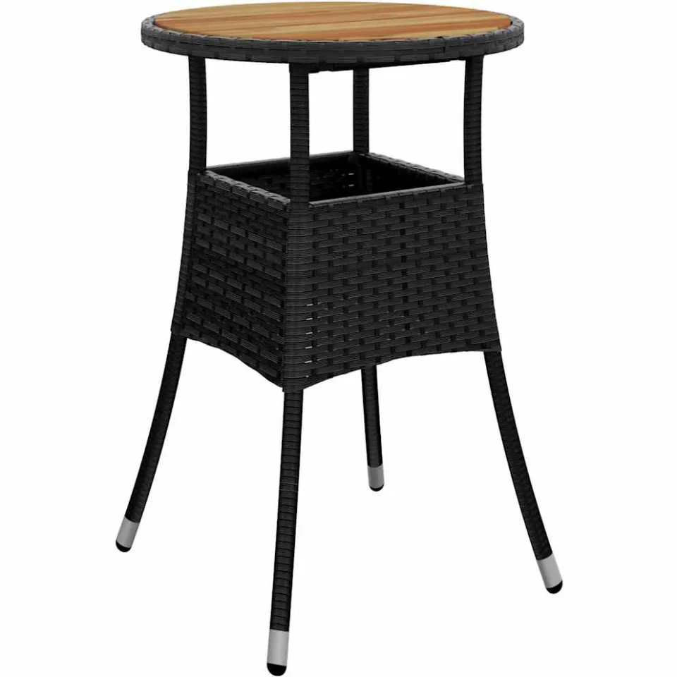 vidaXL Tuintafel Ø60x75 cm acaciahout en poly rattan zwart, foto 3