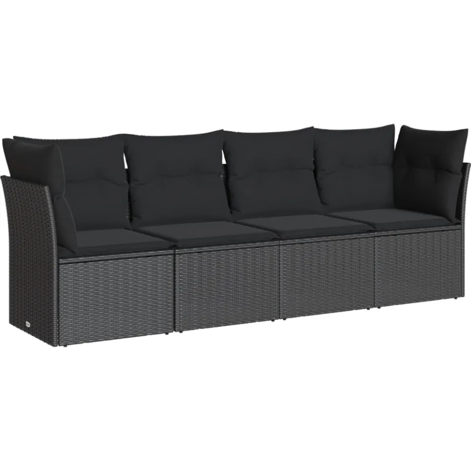 vidaXL 4-delige Loungeset met kussens poly rattan zwart, foto 3