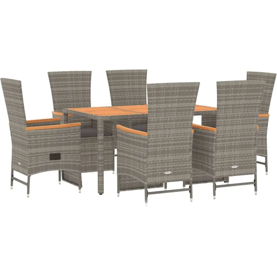vidaXL 7-delige Tuinset met kussens poly rattan grijs